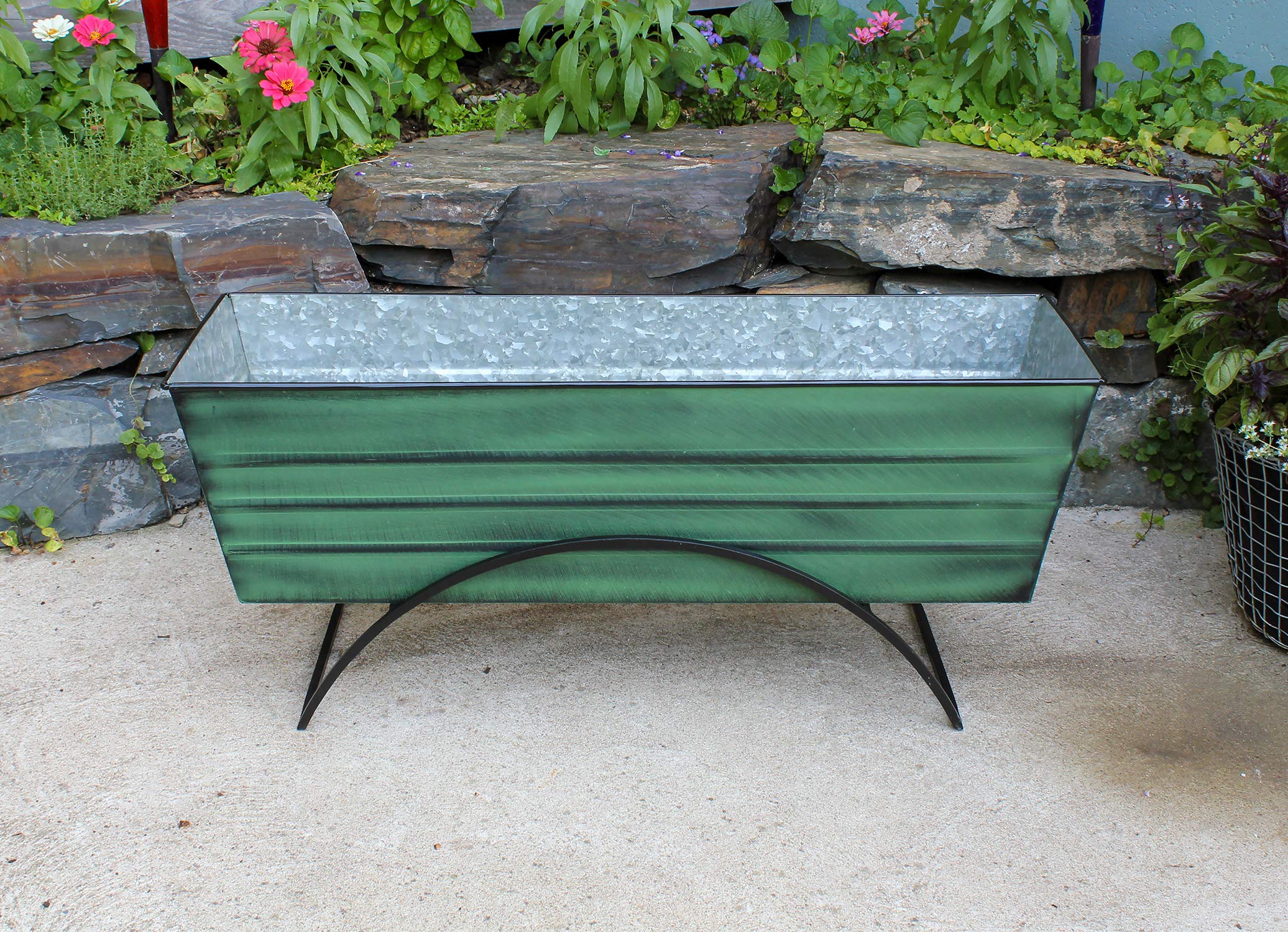 Achla Designs VFB-06-S Odette Large Green Flower Window Box with Stand - Perfect for Balcony, Patio & Garden Decor - Durable Outdoor Planter Box with Drainage Holes