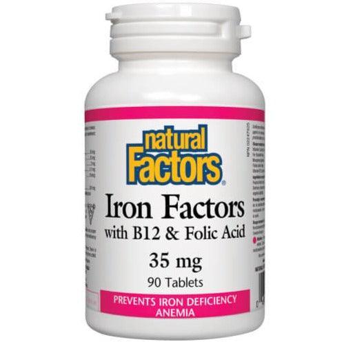 Natural Factors Iron Supplement with Vitamin B12 & Folic Acid 35mg - 90 Tablets for Energy Support & Anemia Prevention - Ideal for Vegetarians & Active Lifestyles
