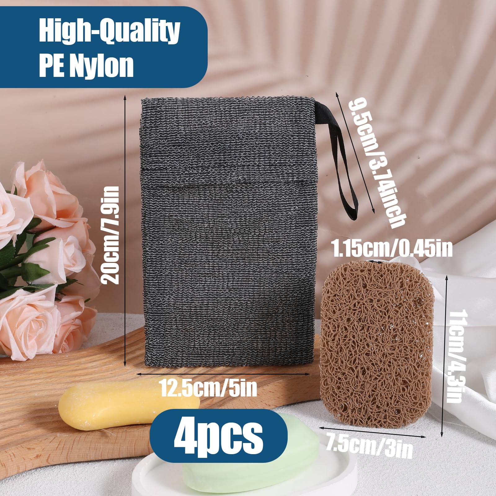 2 Pack Soap Saver Bags with Exfoliating Mesh & 2 Soap Lifting Pads - Reusable Bar Soap Pouches for Large Soap Bars & Leftover Bits - Perfect for Shower, Bath & Travel
