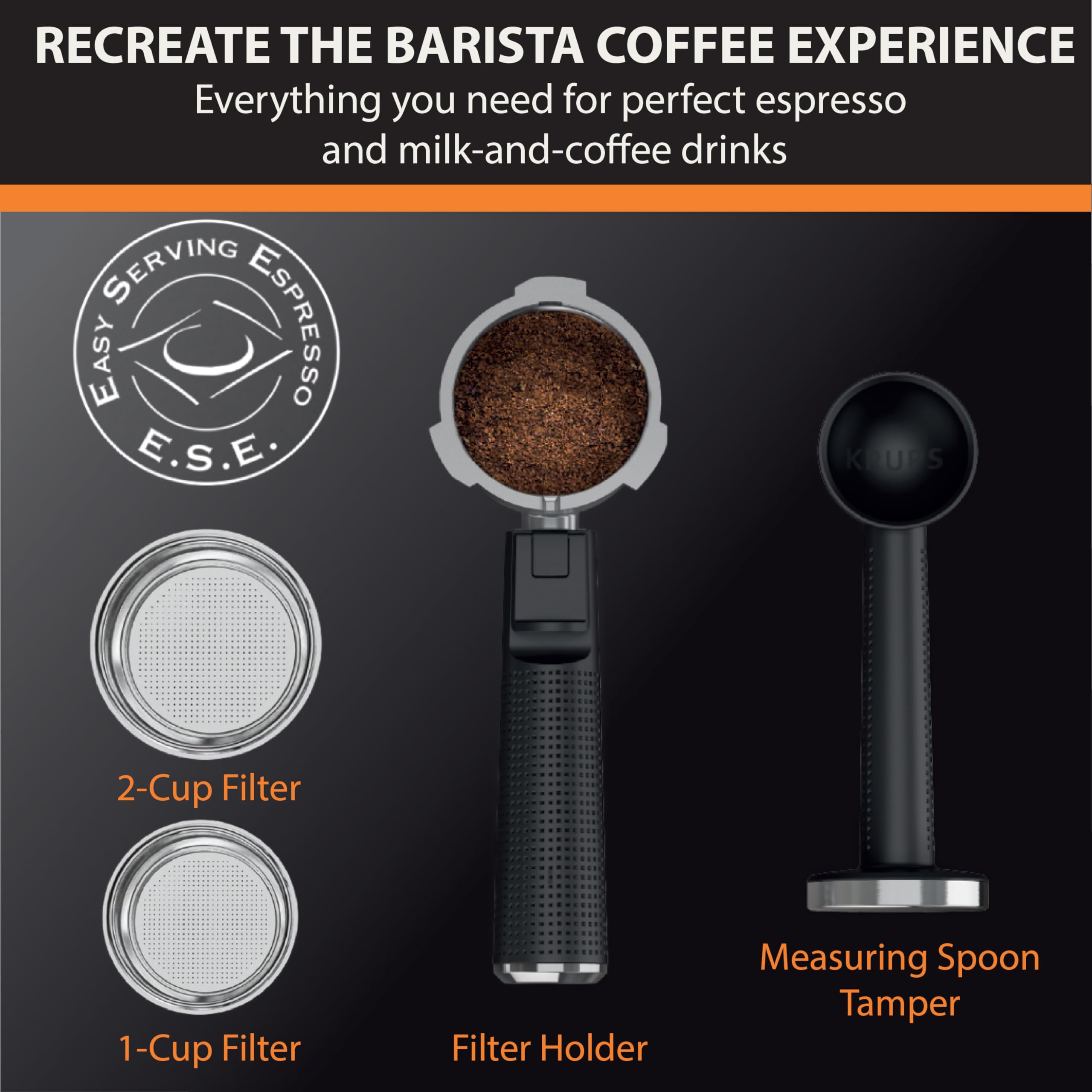 KRUPS Stainless Steel Espresso Machine with 15-Bar Pump Pressure & Milk Frother - Perfect for Cappuccino & Latte - Fast Pre-Heat, 2-Cup Capacity, Cup Warmer, Easy to Clean, 1350W, Silver - Ideal for Home Baristas & Coffee Lovers