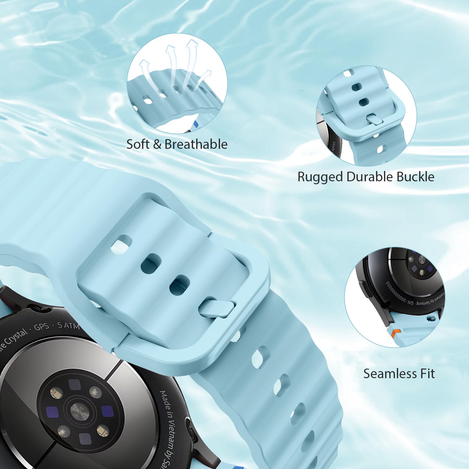 MYAPULUA Galaxy Watch 7/6/5/4 Strap - Silicone Sport Band for Men & Women - Perfect for Workouts & Daily Wear