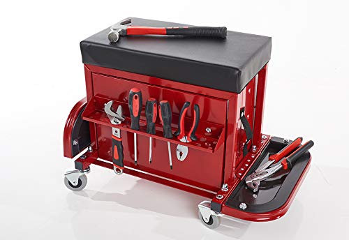 Sharper Image Rolling Toolbox Stool - Portable 3-in-1 Workbench Seat with Wheels & Storage for Garage, Workshop, DIY Projects | Heavy Duty Mobile Tool Stool for Mechanics, Carpenters, Home Improvement