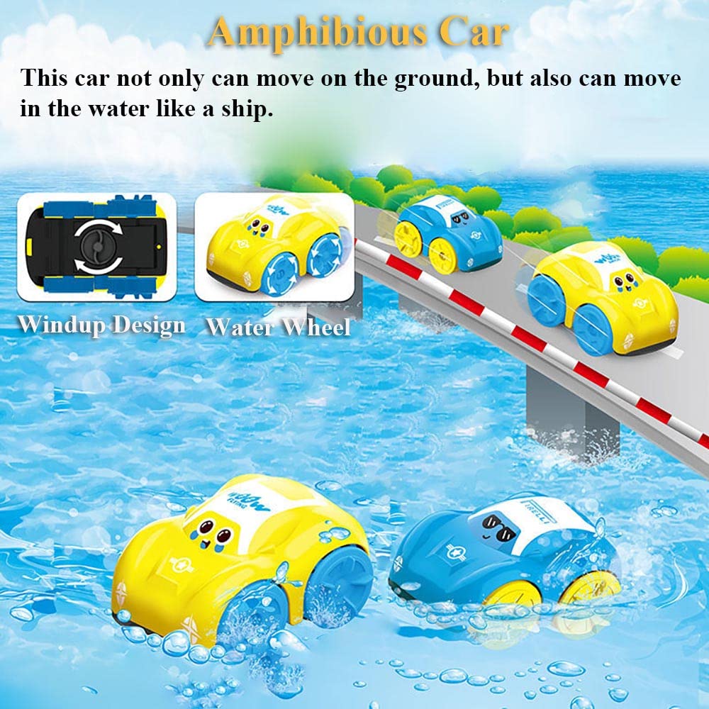 **Wind-Up Amphibious Car Toy - Dual Mode Bath & Land Vehicle for Kids, Waterproof Yellow Toy Car - Perfect for Bathtub Play & Outdoor Fun**