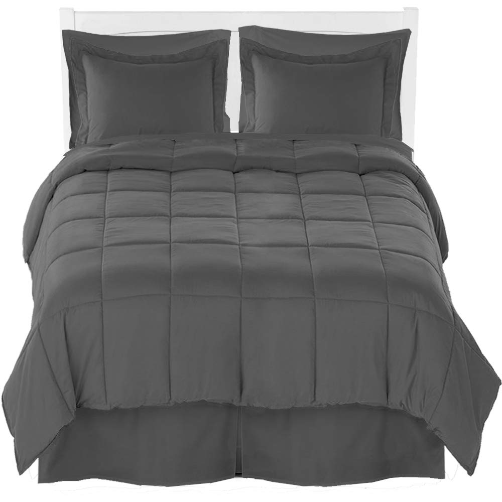 Queen Comforter Set with Sheet Set & Bed Skirt - Ultra Soft Brushed Microfiber Bedding Collection in Grey | Complete Luxury Bed Set for Master Bedroom, Guest Room & Dorm