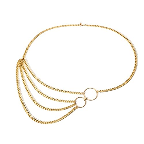 IEAKDCD Women's Bohemian Waist Chain Belt - Gold Metal Multilayer Body Jewelry for Bikini, Beach, Festival & Party Outfits