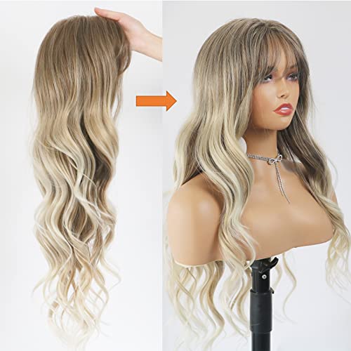 Curly Blonde Brown Reverse Ombre Wig - Long Synthetic Hairpiece for Cosplay, Halloween & Daily Fashion