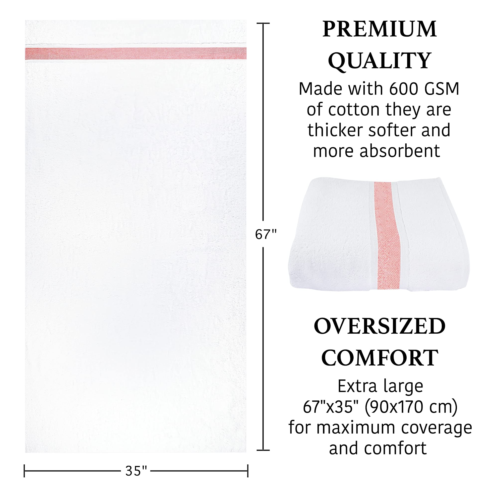 Premium 100% Cotton Bath Towel Set - Ultra Soft & Absorbent Luxury Hotel Quality Bath Sheets (35x67 Inches) for Spa, Beach & Home Use - Thick Plush Bordered Design Bathroom Towels