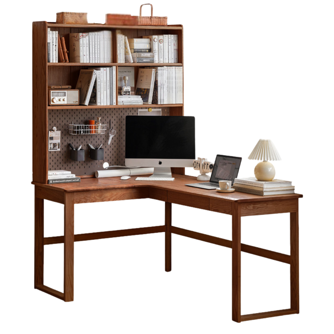 62.9x47.2x74.4 inch / 160x120x189 сm / walnut color /Oak left corner desk and shelf