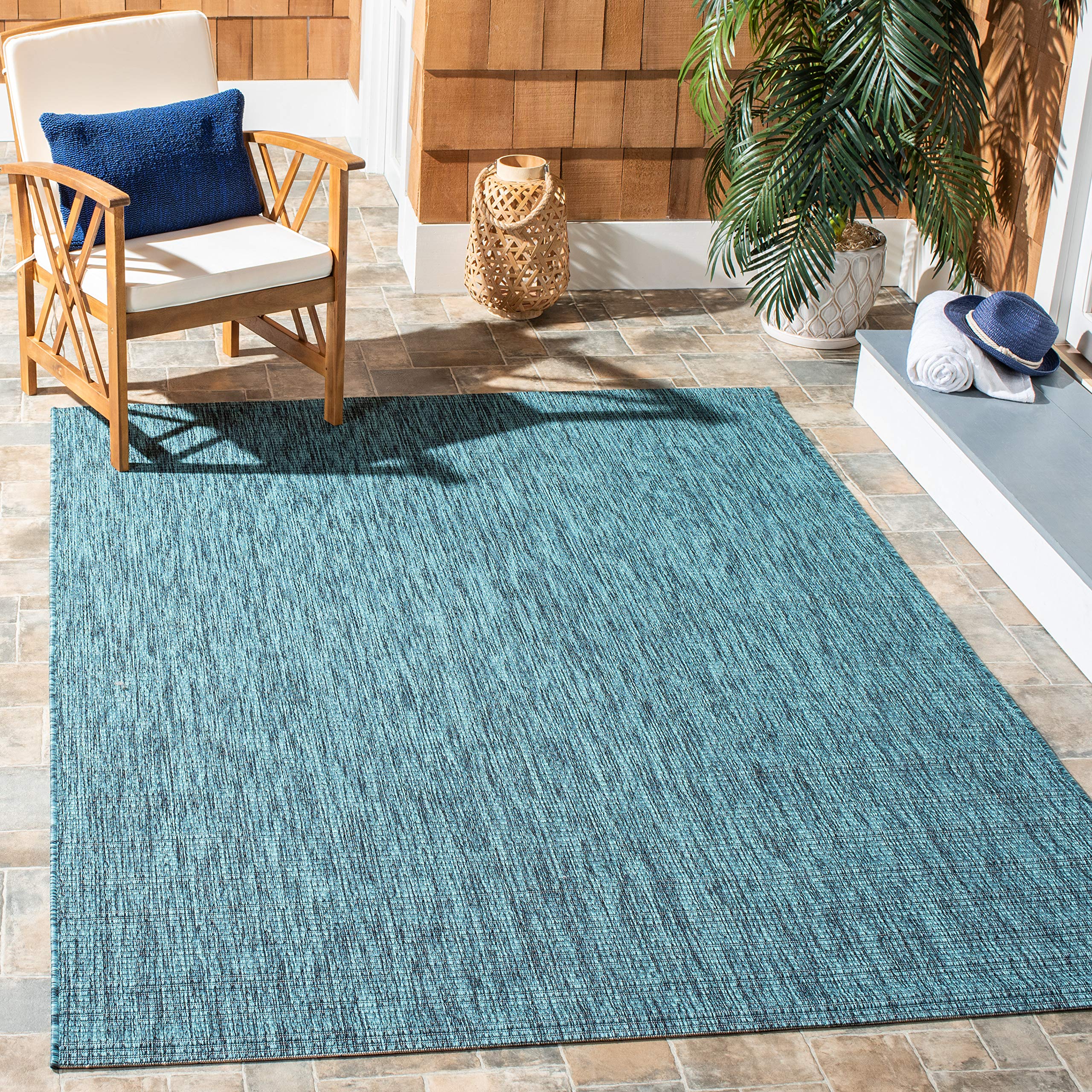 SAFAVIEH Courtyard Collection 9' x 12' Grey/Aqua Indoor Outdoor Waterproof Rug - Easy to Clean, Stain Resistant Area Carpet for Patio, Backyard, Mudroom, Deck & Poolside (Model CY8403)