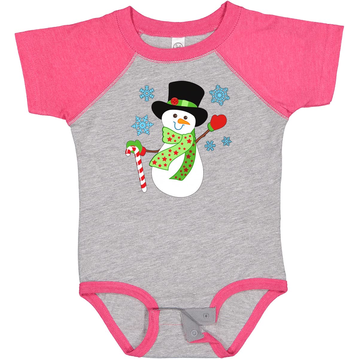Inktastic Christmas Snowman in Top Hat with Candy Cane Baby Bodysuit - Cute Holiday Outfit for Infants & Toddlers - Perfect for Christmas Photos, Family Gatherings & Festive Celebrations