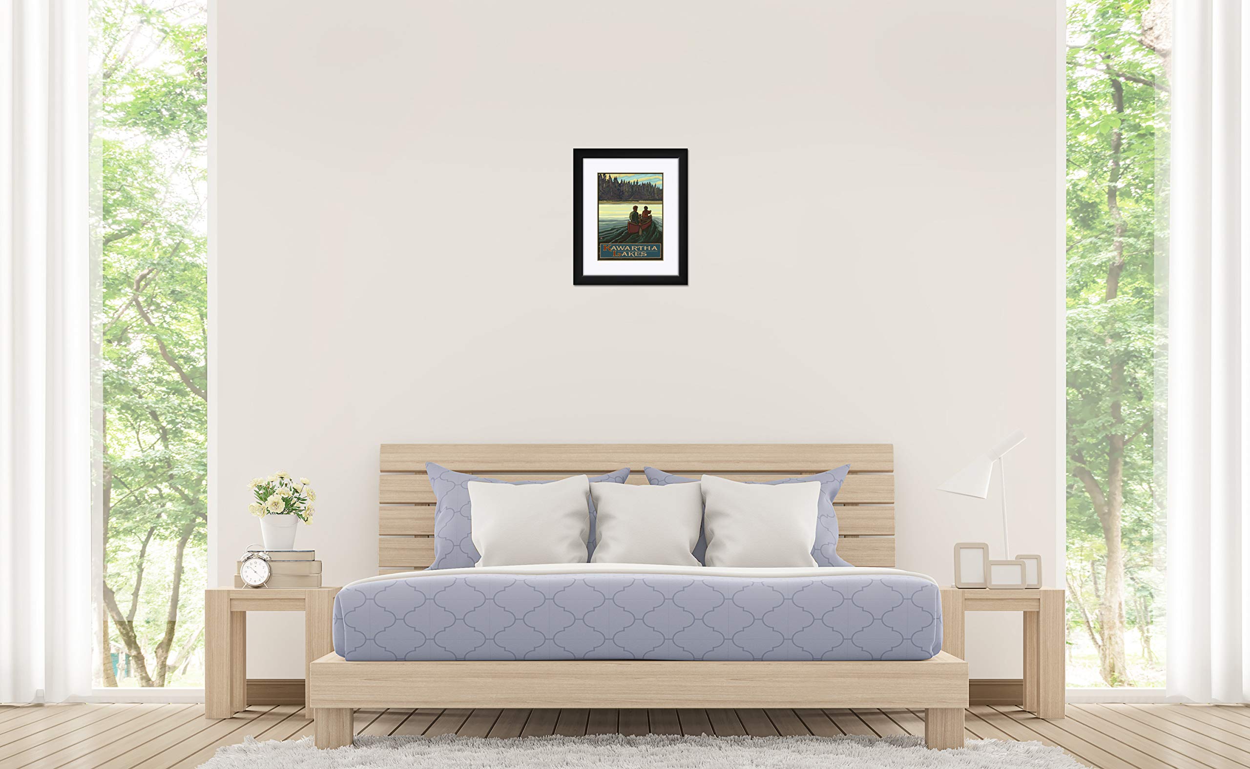 Paul A. Lanquist Framed Art Print - Kawartha Lakes Ontario Canada Forest Canoe Scene - 15x19 Inch Professionally Matted Wall Decor - Perfect for Living Room, Office or Cabin Decor
