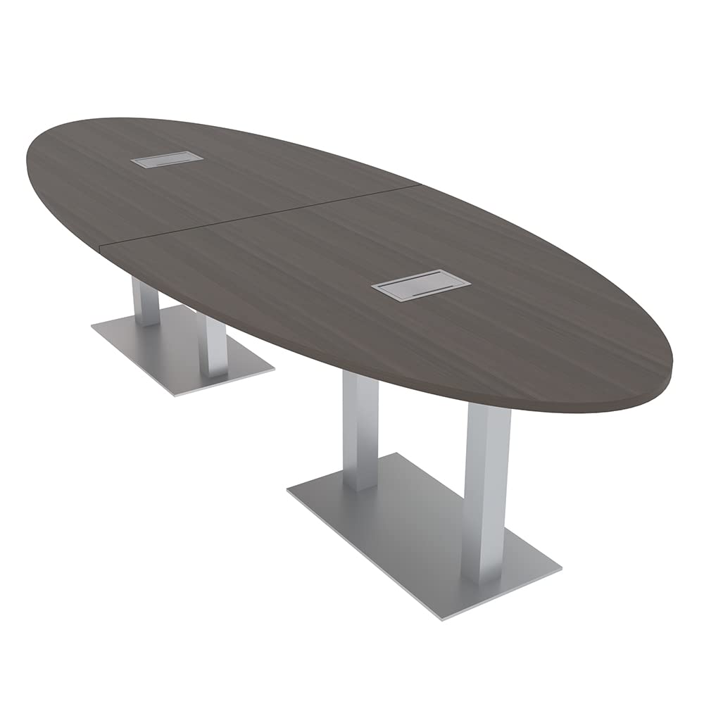 10' Powered Conference Table with Built-in Power Outlets - 8 Person Modular Oval Meeting Desk in Black Oak | Harmony Series | Ideal for Boardrooms, Offices & Collaborative Workspaces