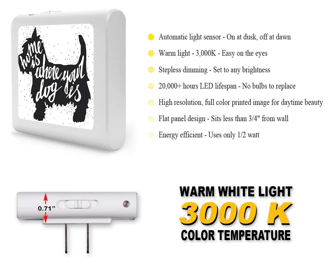 Dimmable LED Night Light with Auto On/Off Sensor, Adjustable Brightness & Warm White Light - Perfect for Bathroom, Hallway, Nursery, Bedroom, Kids Room & Pet Areas - Creates Cozy Ambiance for Nighttime Safety & Comfort