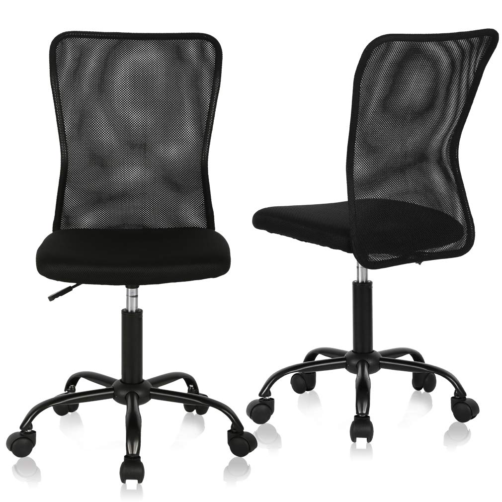 Ergonomic Office Chair with Lumbar Support - Adjustable Height Mesh Computer Desk Chair, Mid Back Swivel Task Chair Armless Design for Women & Men - Perfect for Home Office, Gaming & Workspaces (Black)