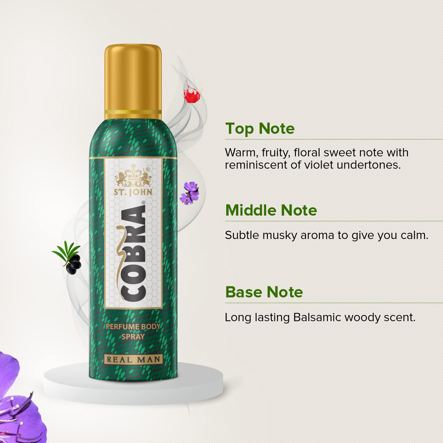 ST.JOHN Cobra Real Men Perfume Body Spray - Long Lasting Fragrance, No Gas Deodorant for Men (100ml) - Perfect for Daily Use, Gym, Office & Special Occasions