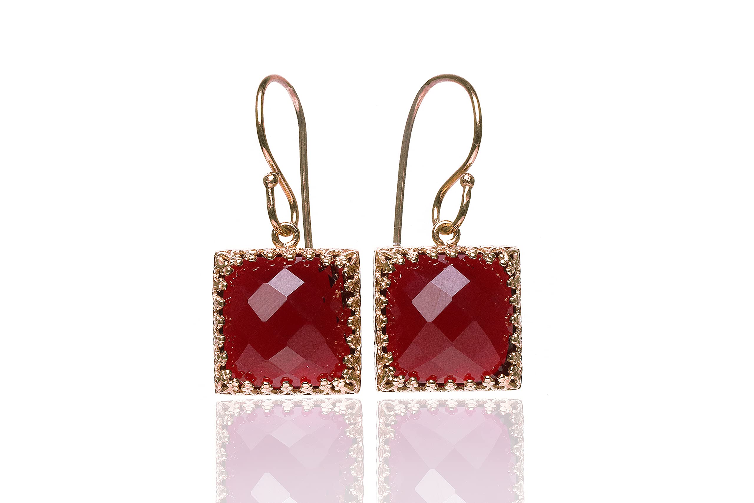 Handmade Garnet Earrings for Women - Square Birthstone Jewelry, Fashion & Gift Earrings - Custom Jewelry for Wedding, Party & Everyday Wear - Comes with Jewelry Box | Perfect for Anniversary Gifts, Date Nights & Special Occasions