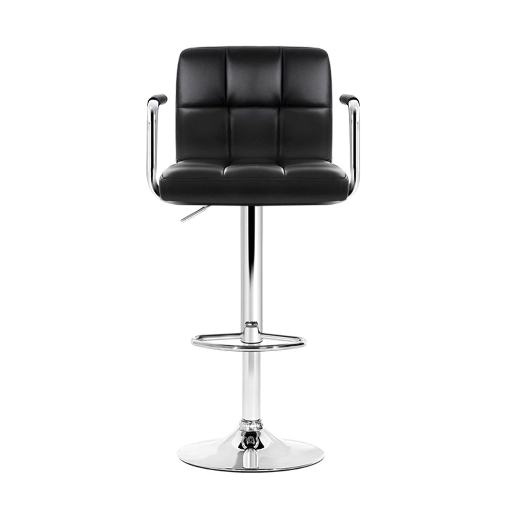 4 Bar Stools with Leather Seat, Gas Lift & Armrest - Black - Perfect for Kitchen Island, Bar Counter & Dining Room