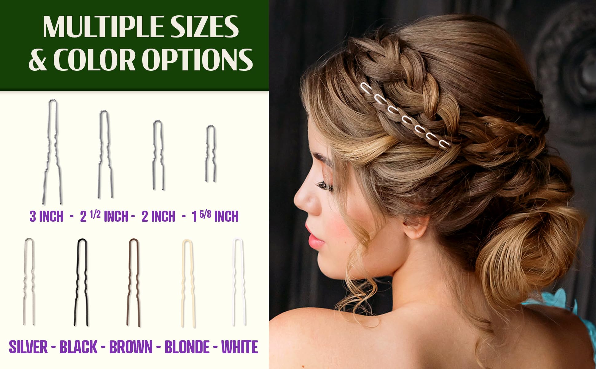 Amish Valley Handmade Crinkled Heavy Duty Stainless Steel Hair Pins - 1 5/8 Inch White Hairpins for Women, Secure Hold Alternative to Hair Clips & Bobby Pins | Perfect for Updos, Braids, Buns and Everyday Hairstyles