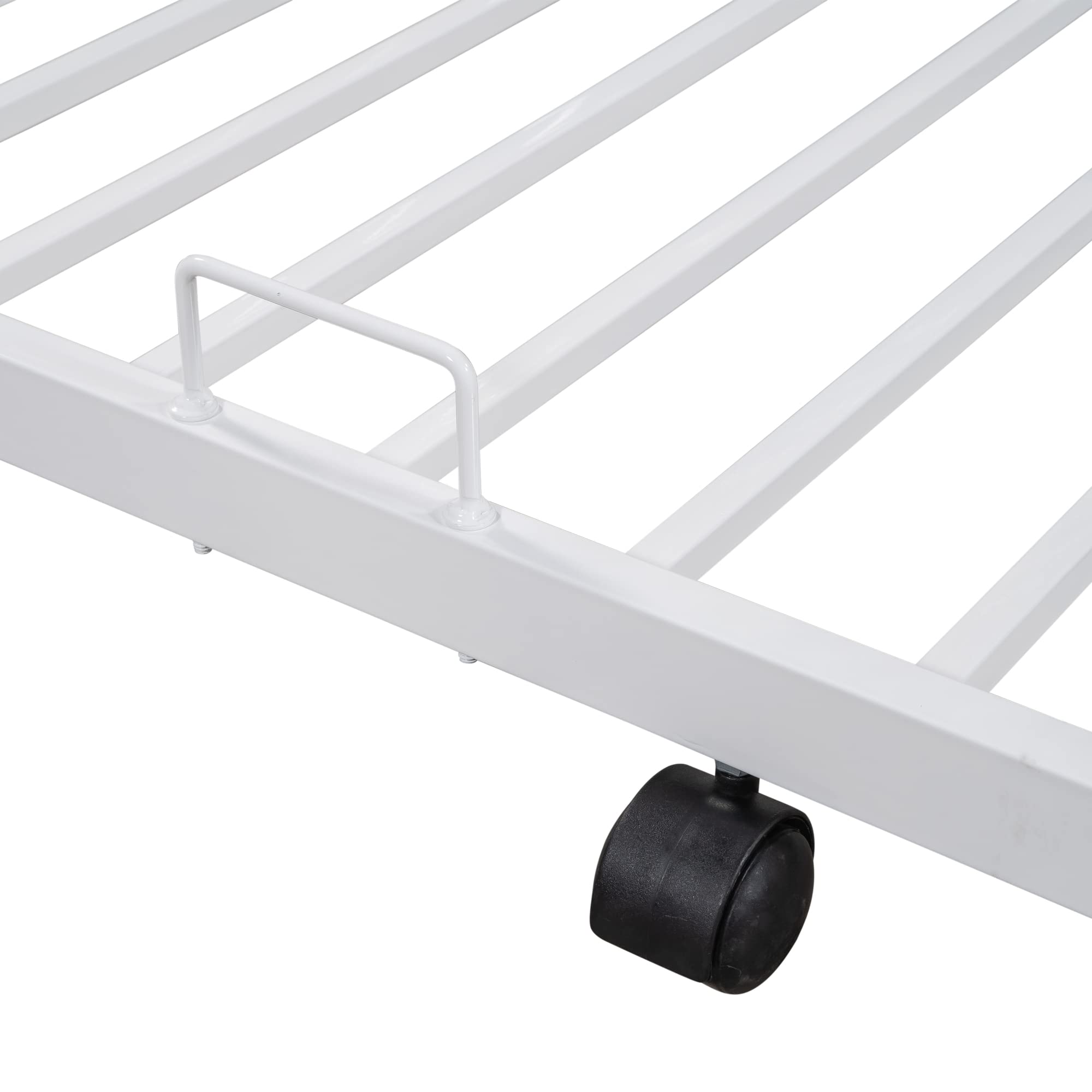 Olela Twin Over Full Metal Bunk Beds with Trundle - Heavy Duty Steel Bed Frame with Safety Rails & Dual Ladders for Kids, Teens & Adults - No Box Spring Needed (White) - Perfect for Small Bedrooms, Guest Rooms & Vacation Homes