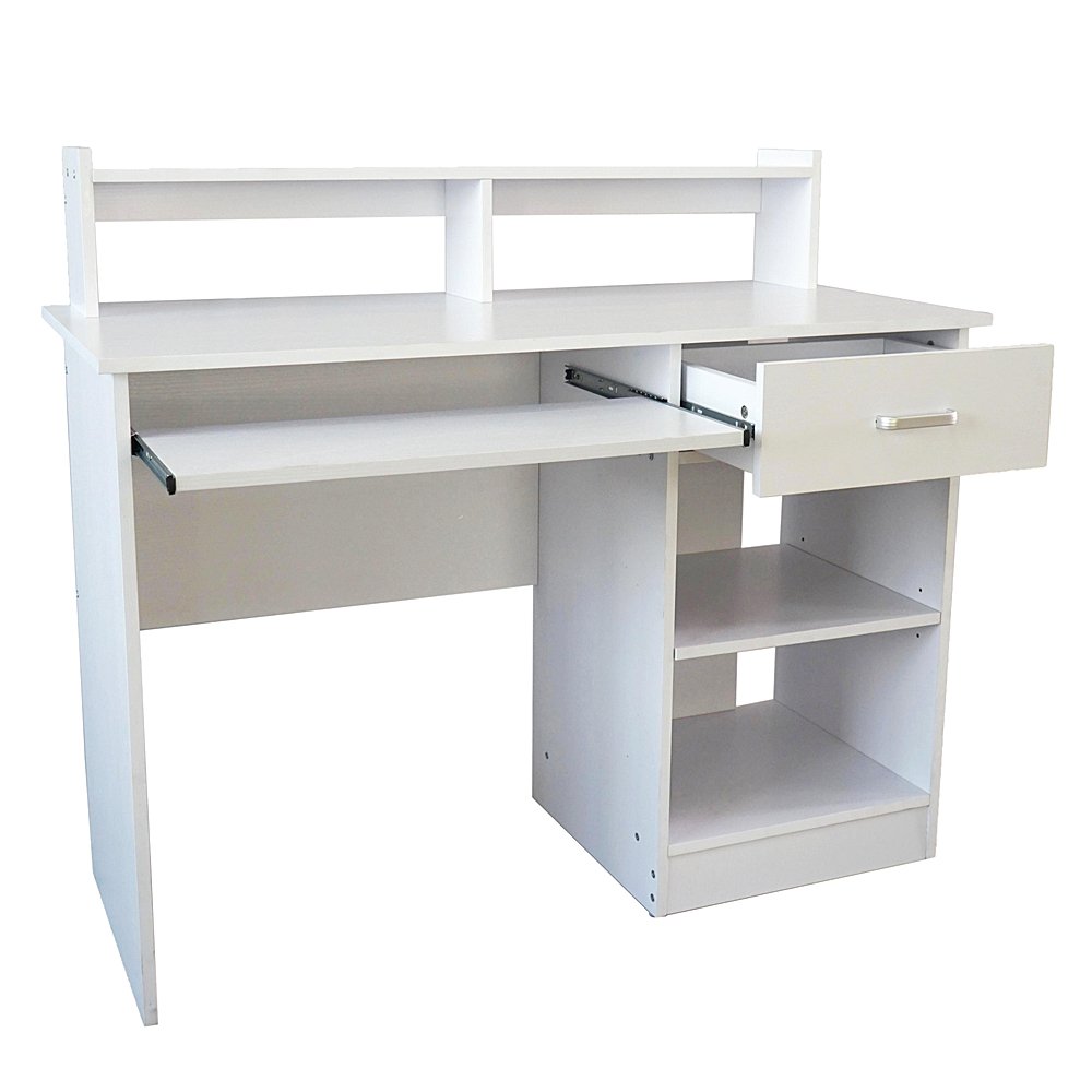 Knocbel Home Office Computer Desk with Storage Shelves & Drawers - 47 Inch White Writing Workstation for Small Spaces - Perfect for Remote Work, Study & Gaming Setup