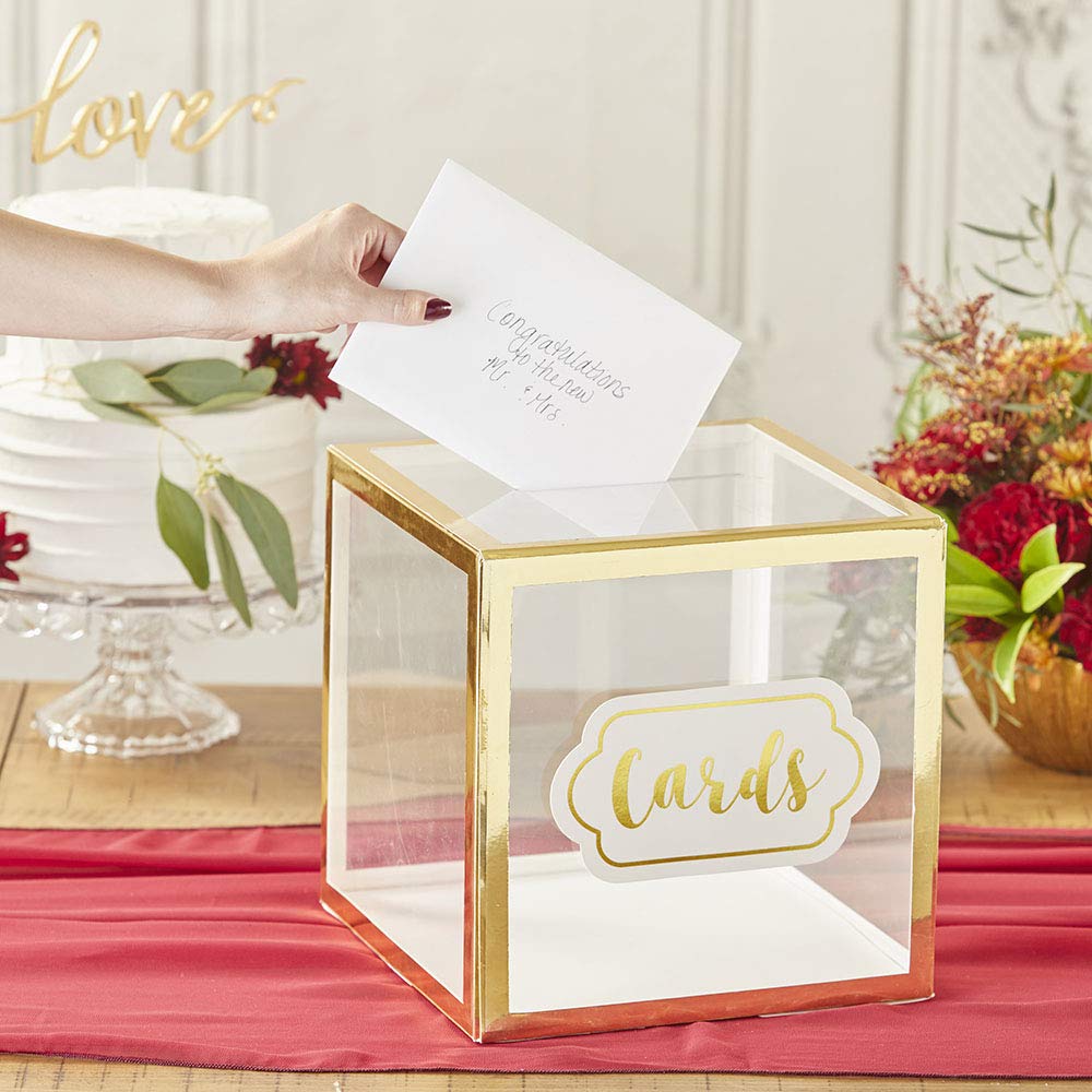 Kate Aspen Gold Frame Collapsible Acrylic Money Gift Card Holder Box - Elegant Present for Weddings, Birthdays & Graduations - Perfect for Cash, Gift Cards & Jewelry Storage