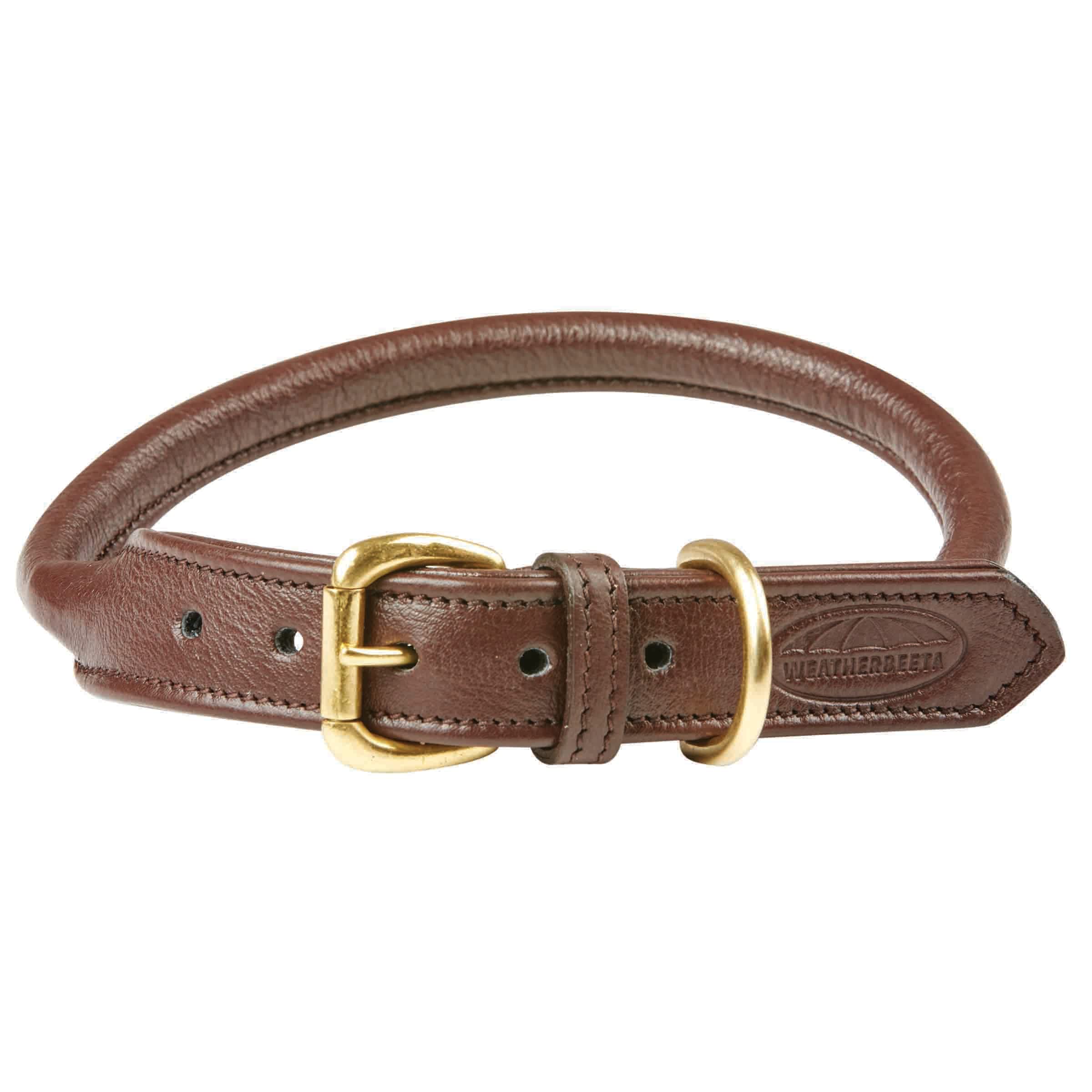 WeatherBeeta Premium Rolled Leather Dog Collar - Small Size, Brown - Durable & Comfortable for Daily Walks & Training