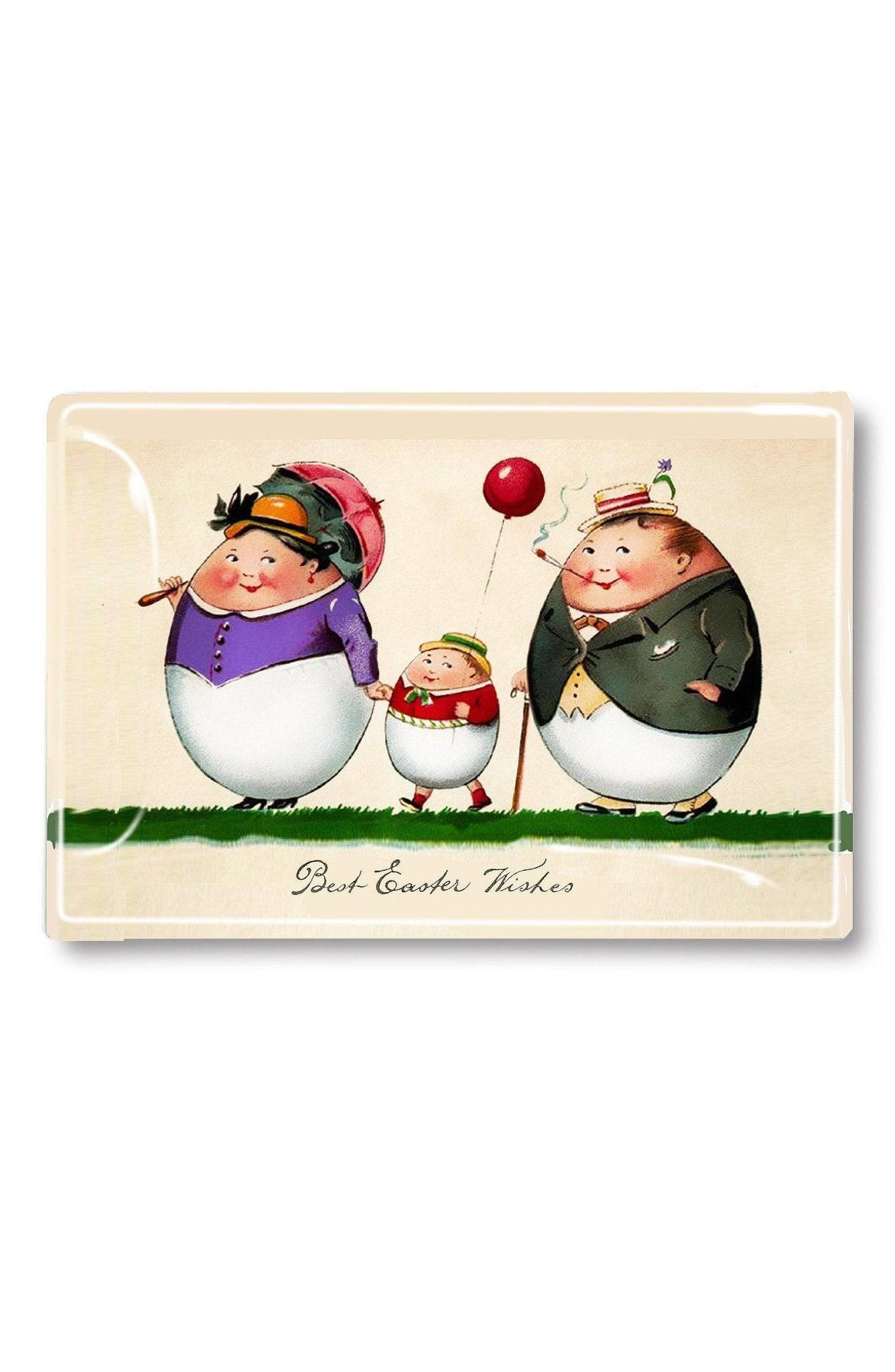 Easter Yellow Decoupage Glass Tray - Friendly Egg Family Design for Easter Decorations, Holiday Serving & Home Decor