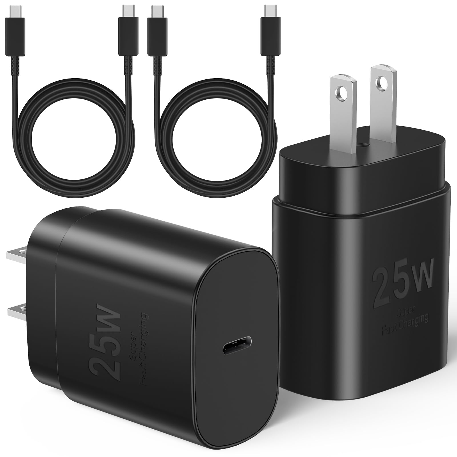 25W USB C Fast Charger Block 2-Pack with 6Ft Cable - Compatible with iPhone 15/16/Plus/Pro/Max & Galaxy S25/S24/Plus/Ultra - Super Fast Charging for Phones, Tablets & More - Perfect for Home, Office & Travel