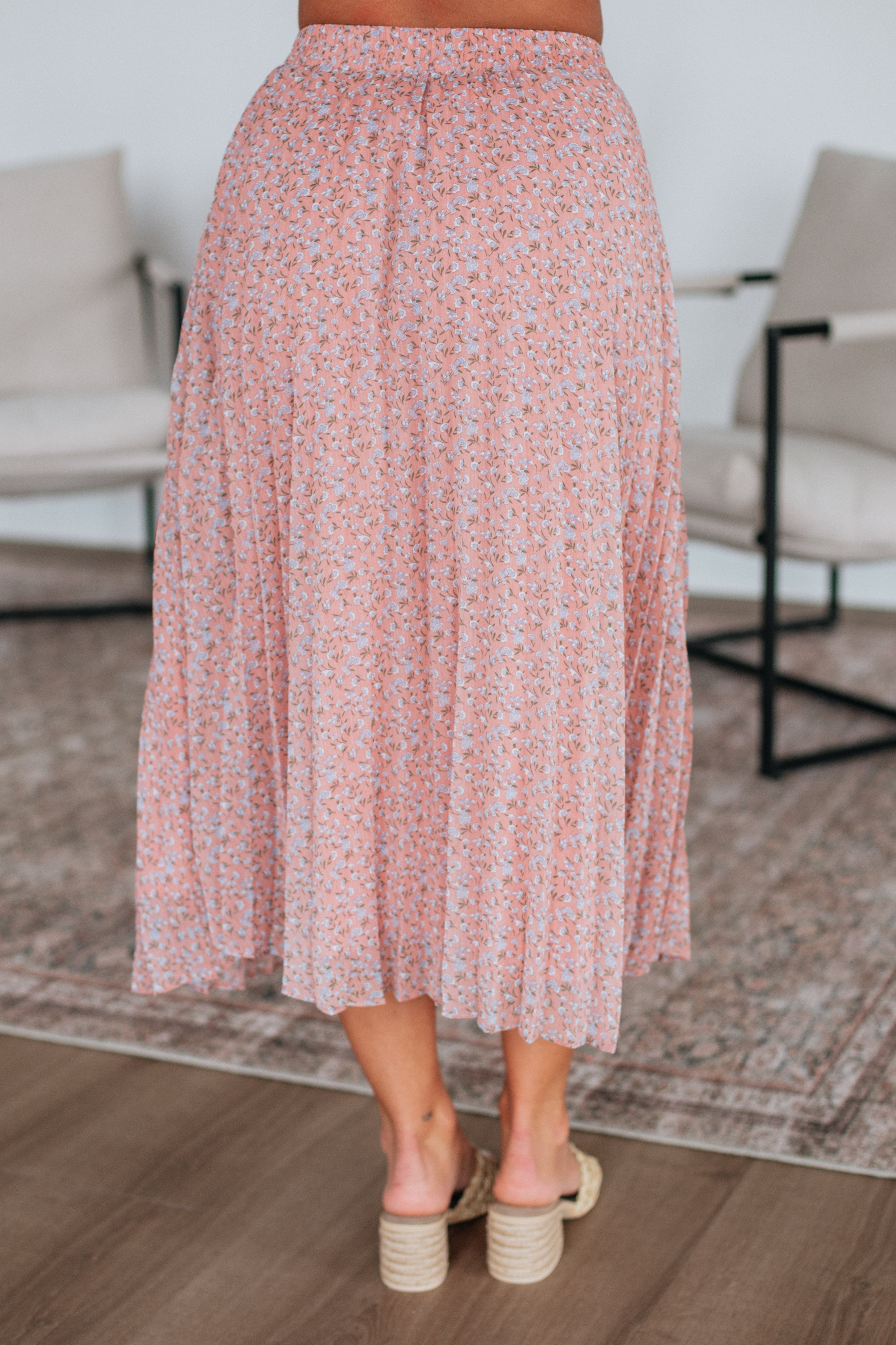 Ashie Pleated Floral Skirt for Women - Mauve Mix Print A-Line Midi Skirt | Perfect for Spring Summer Outfits, Date Nights & Office Wear