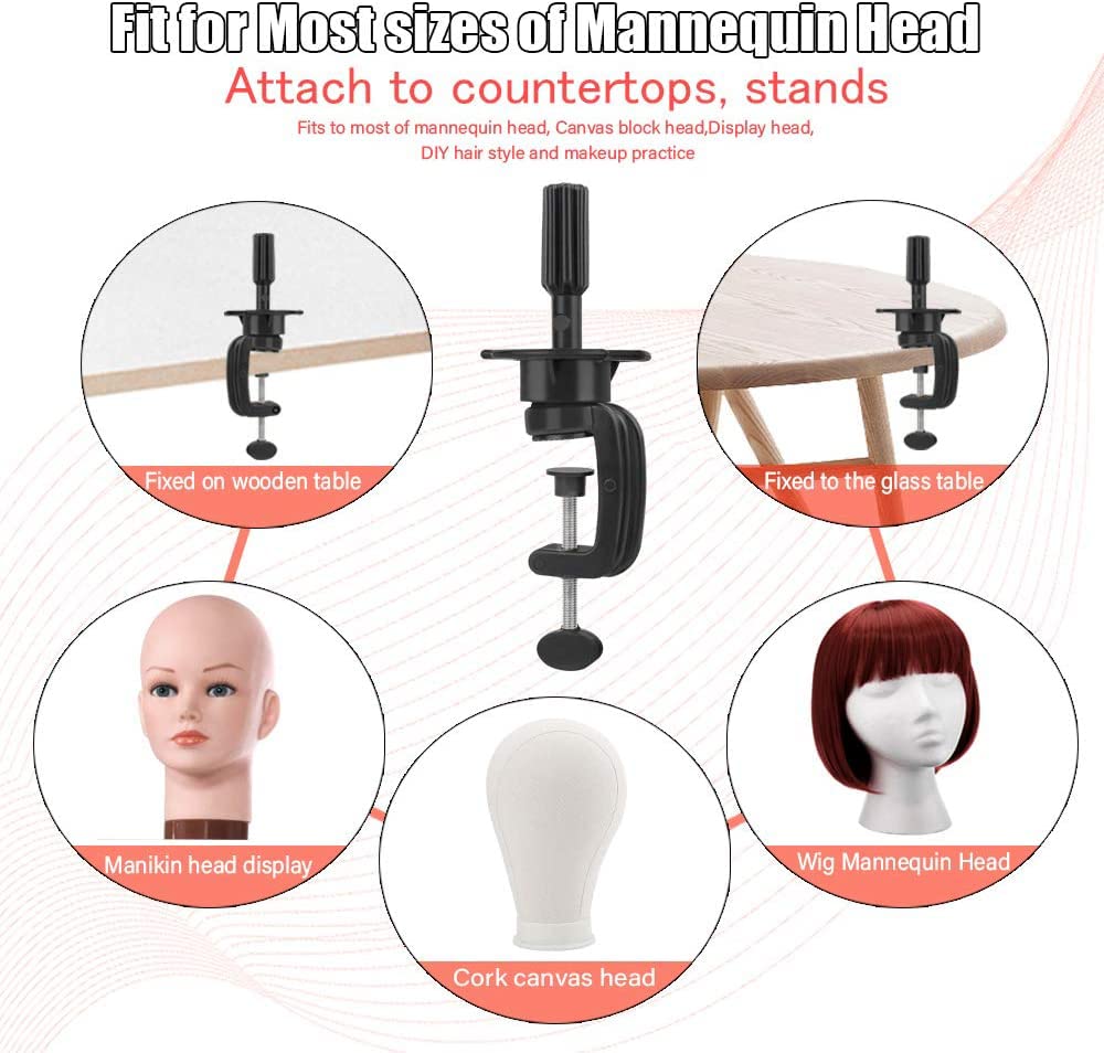 Professional Black VIVIAN Wig Mannequin Head Stand with Clamp - 1 Pack Cosmetology Training Mannequin Holder for Hairstyling, Cutting & Styling Practice - Perfect for Salon, Beauty School & Home Use
