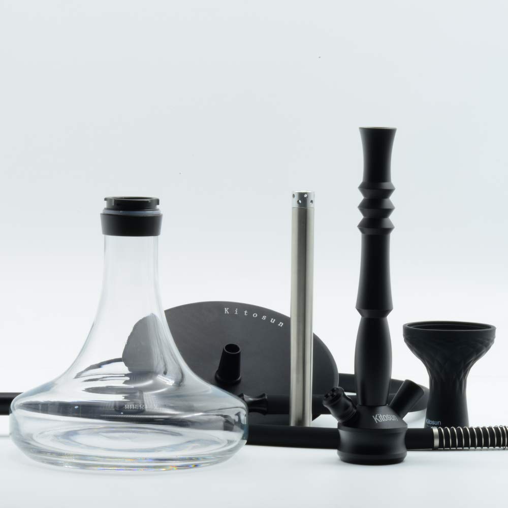Premium Glass Hookah Set with Stainless Steel Downstem & Diffuser - Washable Silicone Hose, Rubber Shisha Bowl, Metal Charcoal Holder & Tongs - Complete Ready-to-Use Hookah Kit for Smooth Smoking Experience - Perfect for Parties, Lounges & Relaxation at Home