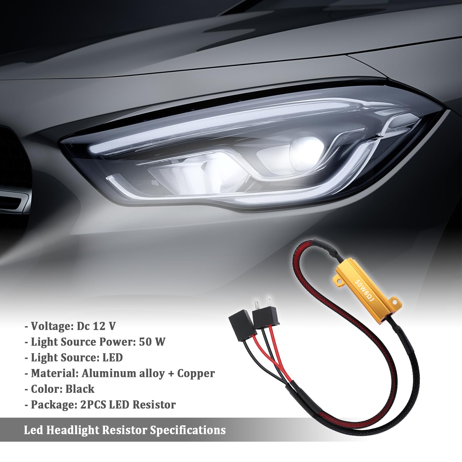2PCS H7 LED Resistor Kit - 50W 6 Ohm Anti Flicker & Error Decoder for LED Headlights, Fog Lights - Universal Car Accessories - Eliminate Flickering & Error Messages - Perfect for DIY Car Lighting Upgrades & Night Driving Safety