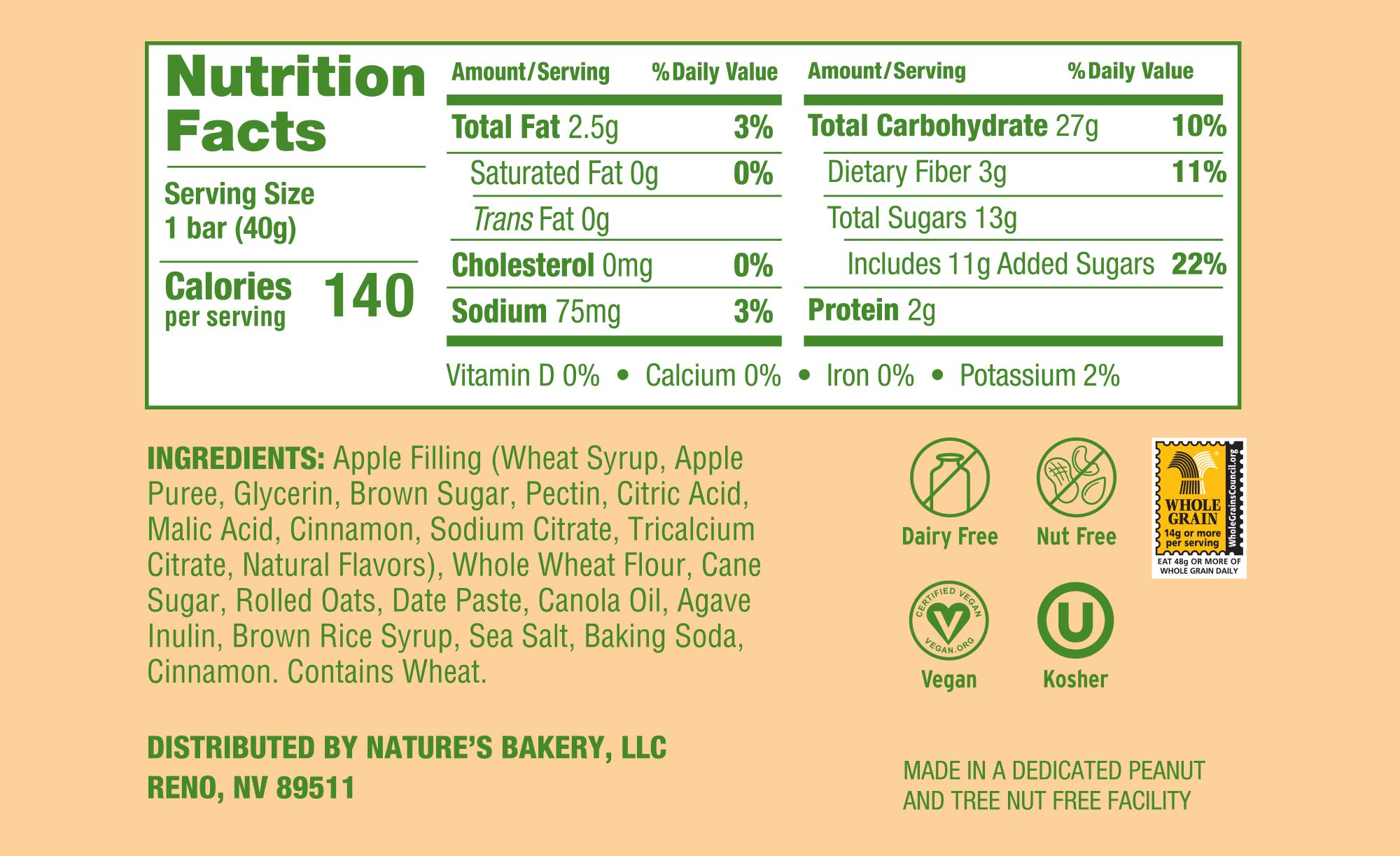 Nature's Bakery Vegan Oatmeal Crumble Bars - Apple Flavor, 6 Pack (36 Bars Total), Non-GMO, Healthy Snack for Breakfast, Hiking & On-The-Go Energy