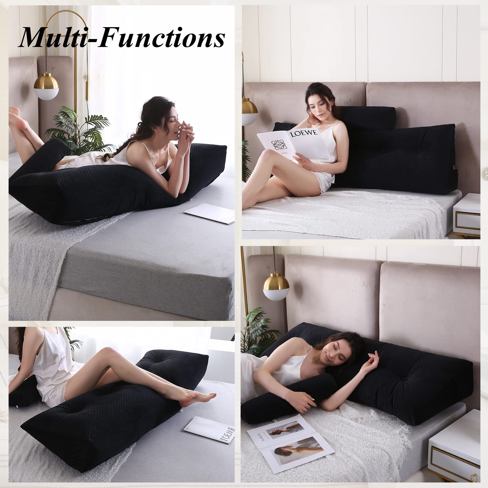 Wedge Headboard Pillows with Head Roll - Large Bolster Bed Wedge Pillow for Back Support, Reading & Sitting in Bed - Perfect for Bed Rest, Relaxation & Comfort