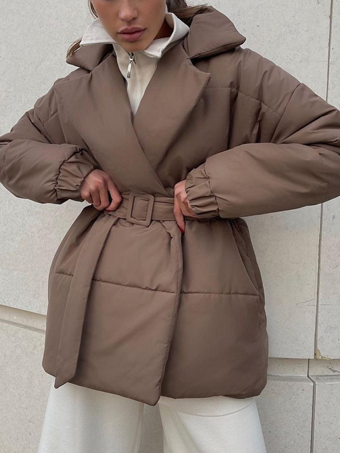 Women's Warm Puffer Long Sleeve Winter Coat with Adjustable Belt - Waterproof & Windproof Jacket for Outdoor Activities, Skiing, and Cold Weather Fashion