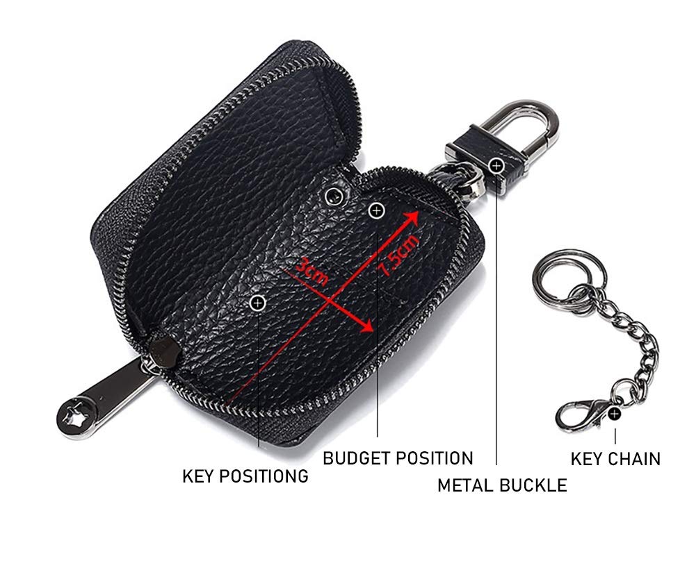 Genuine Leather Car Key Case Holder - Premium Key Fob Protector with Zipper for Auto Remote Keys | Perfect for Key Organization & Vehicle Protection