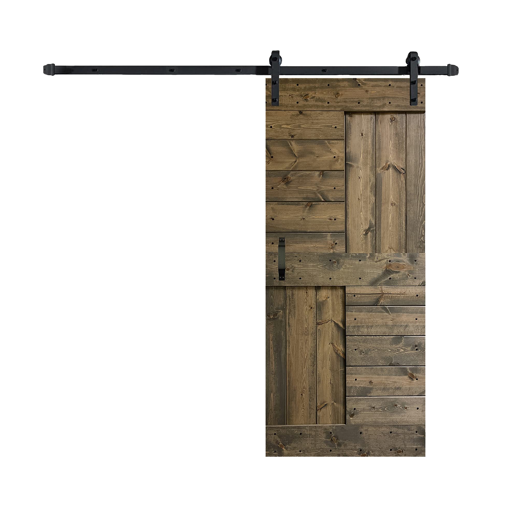 WELLHOME 36x84 Inch Knotty Pine Wood Sliding Barn Door with Hardware Kit - Aged Barrel Finish for Bedroom, Closet & Farmhouse Style Home Decor