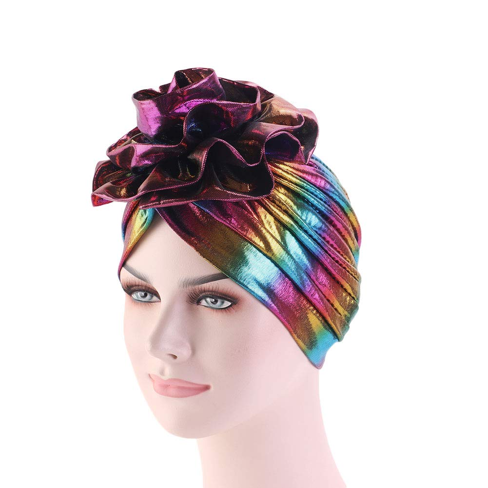 Glitter Laser Flower Turban - Colorful Stretchy Beanie Cap & Hair Wrap for Women | Perfect for Yoga, Gym, Beach & Everyday Fashion