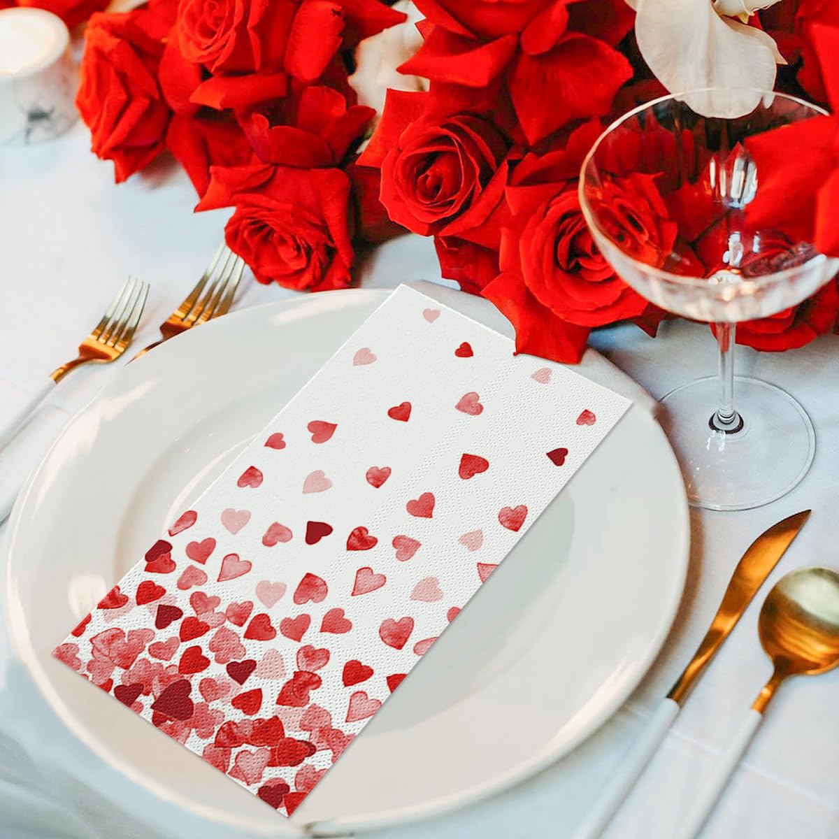 Horaldaily 100-Pack Valentine's Day Disposable Paper Napkins - Decorative Guest Napkins with Tiny Love Hearts for Parties, Lunches, Dinners - Perfect for Kitchen, Bathroom & Holiday Celebrations