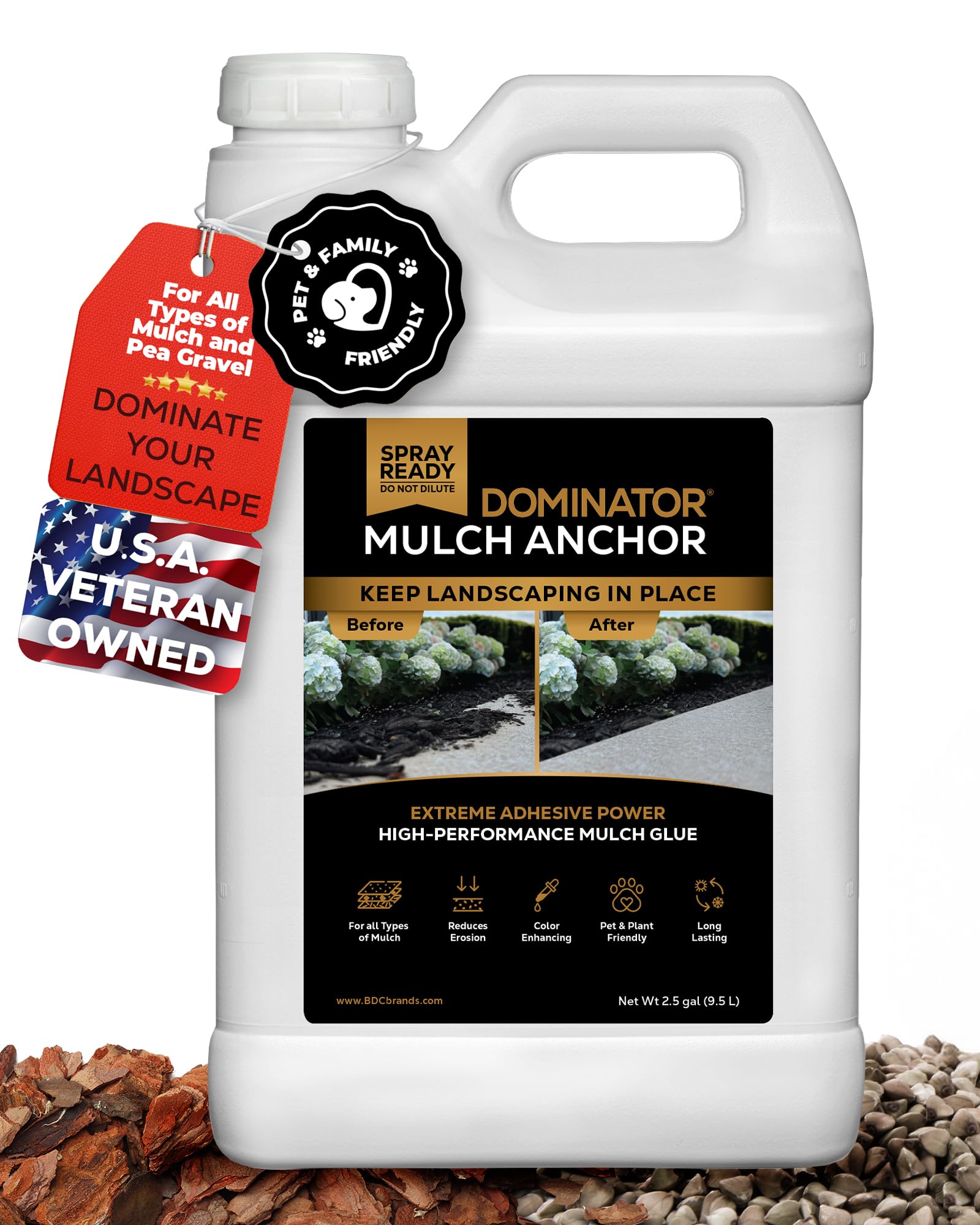 DOMINATOR Mulch Anchor 2.5 Gallons - Fast-Drying Landscape Adhesive for Mulch & Pea Gravel Stabilization | Non-Toxic, Long-Lasting up to 2 Years | Perfect for Garden Beds, Playgrounds & Landscaping Projects