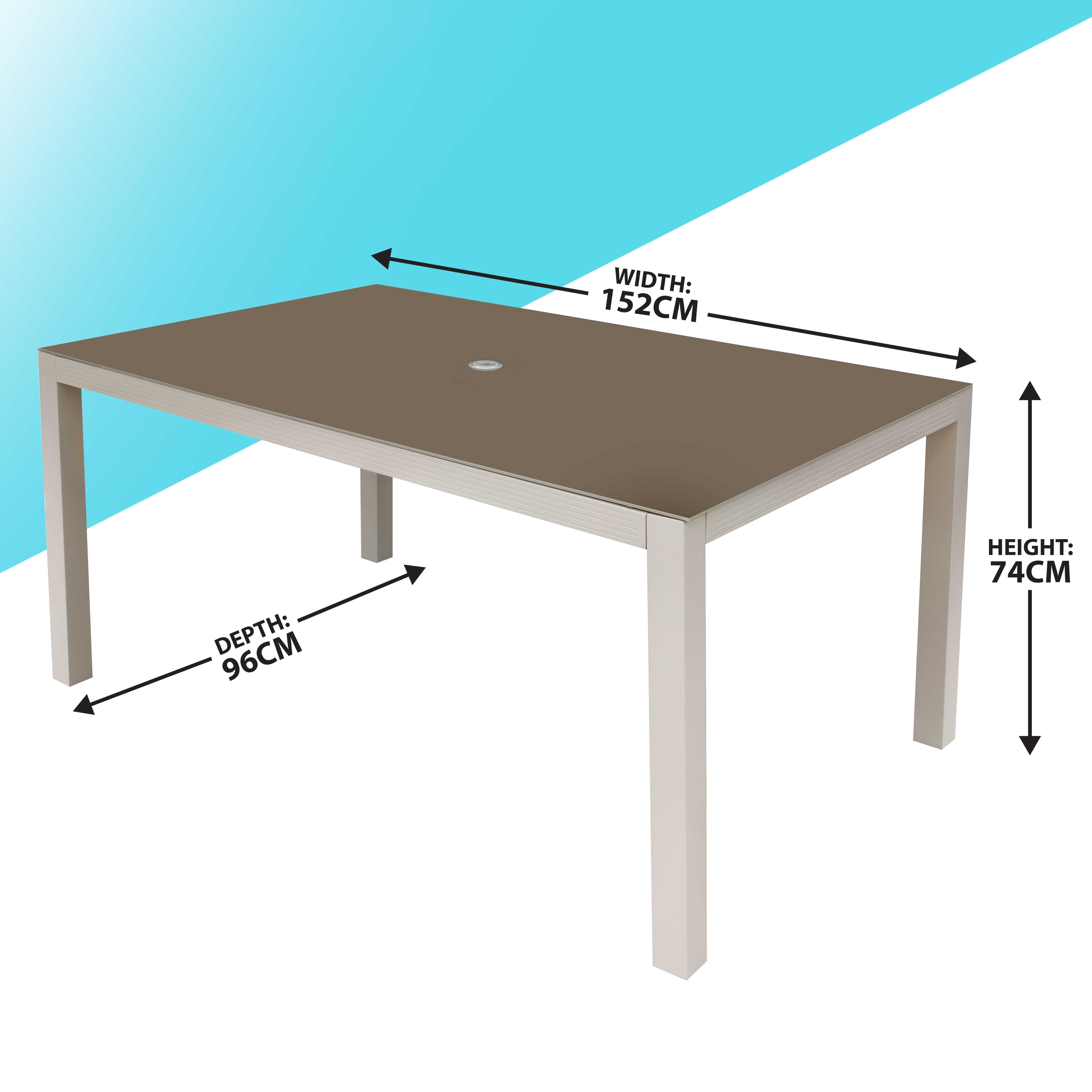 Fusion Aluminum Garden Dining Table with Tempered Glass Top & Umbrella Hole - Light Grey (DG51) | Outdoor Patio Furniture for Backyard, Poolside & BBQ Gatherings