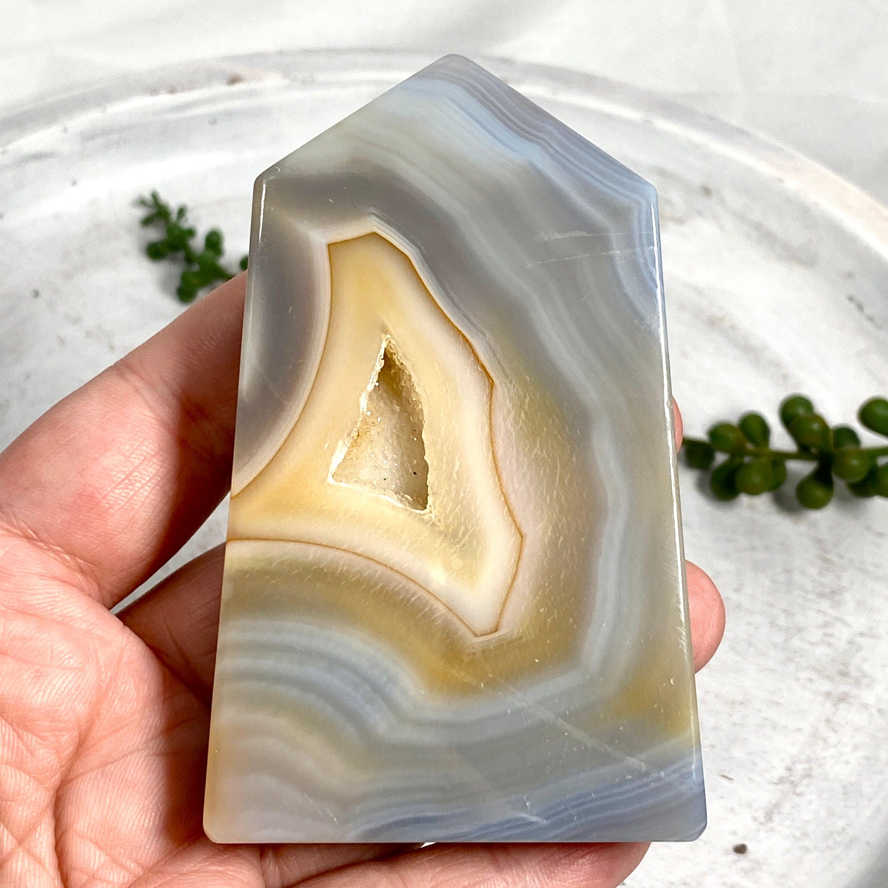 Natural Agate Slab Point ASP 04 - Premium Healing Crystal for Meditation, Home Decor & Energy Work - Perfect for Yoga Spaces, Office Desks & Gift Giving