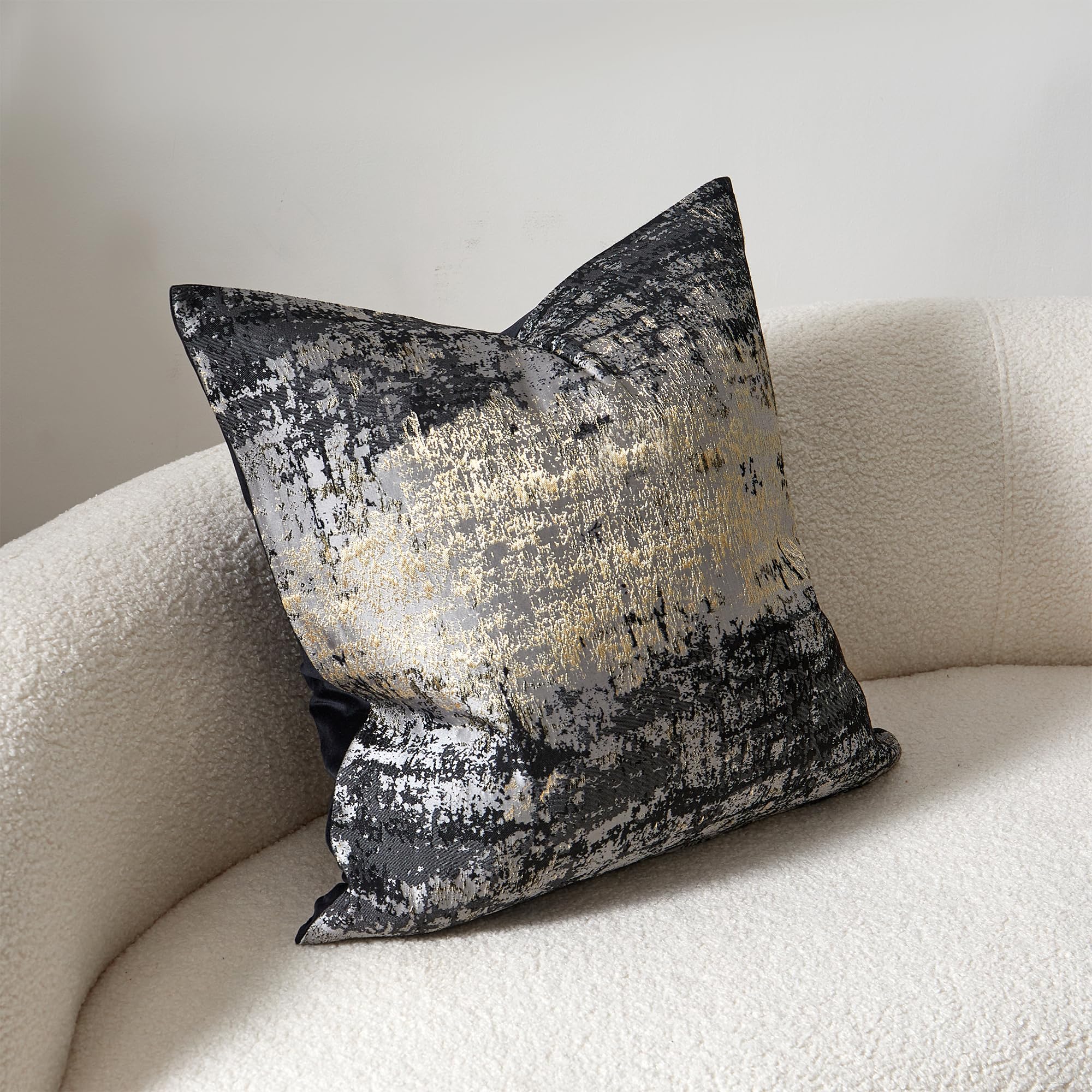 Premium Grey Velvet Throw Pillow Cover with Gold Splatter Design - 24x24 Inches Reversible Black/Gray Cushion Cover for Sofa, Bed, Living Room & Car Decor - 1 Piece - Elegant Home & Office Accent