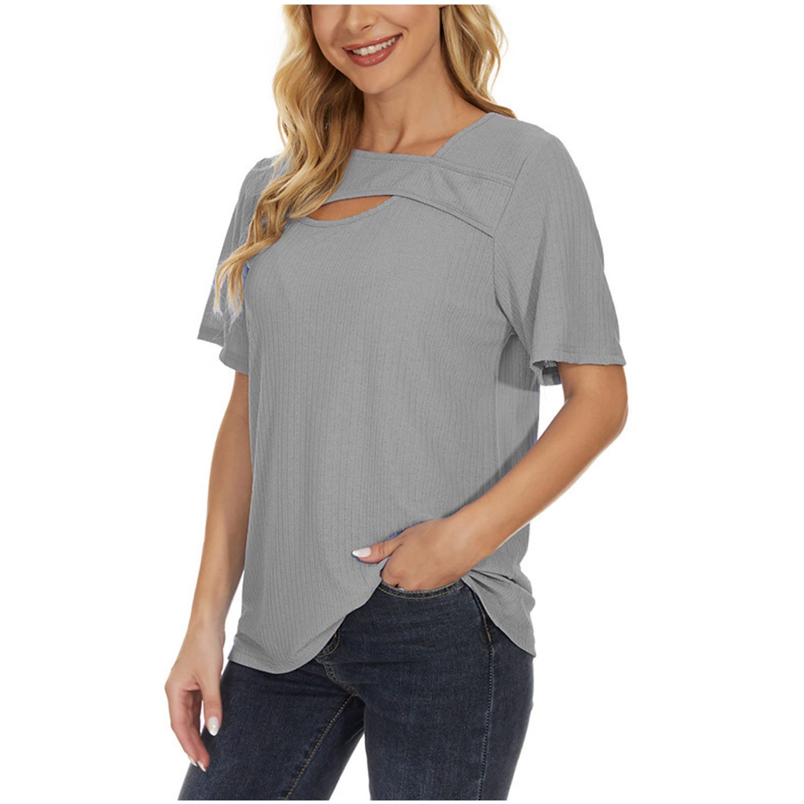 Women's Casual Short Sleeve T-Shirt - Summer Loose Fit Pullover Blouse for Going Out, Activewear & Everyday Wear | Solid Color Basic Top for Women #619