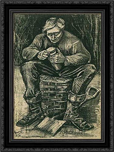 Vincent van Gogh 'Workman Sitting On A Basket, Cutting Bread' 18x24 Inch Black Ornate Wood Framed Canvas Art - Perfect for Home Office, Living Room & Kitchen Wall Decor