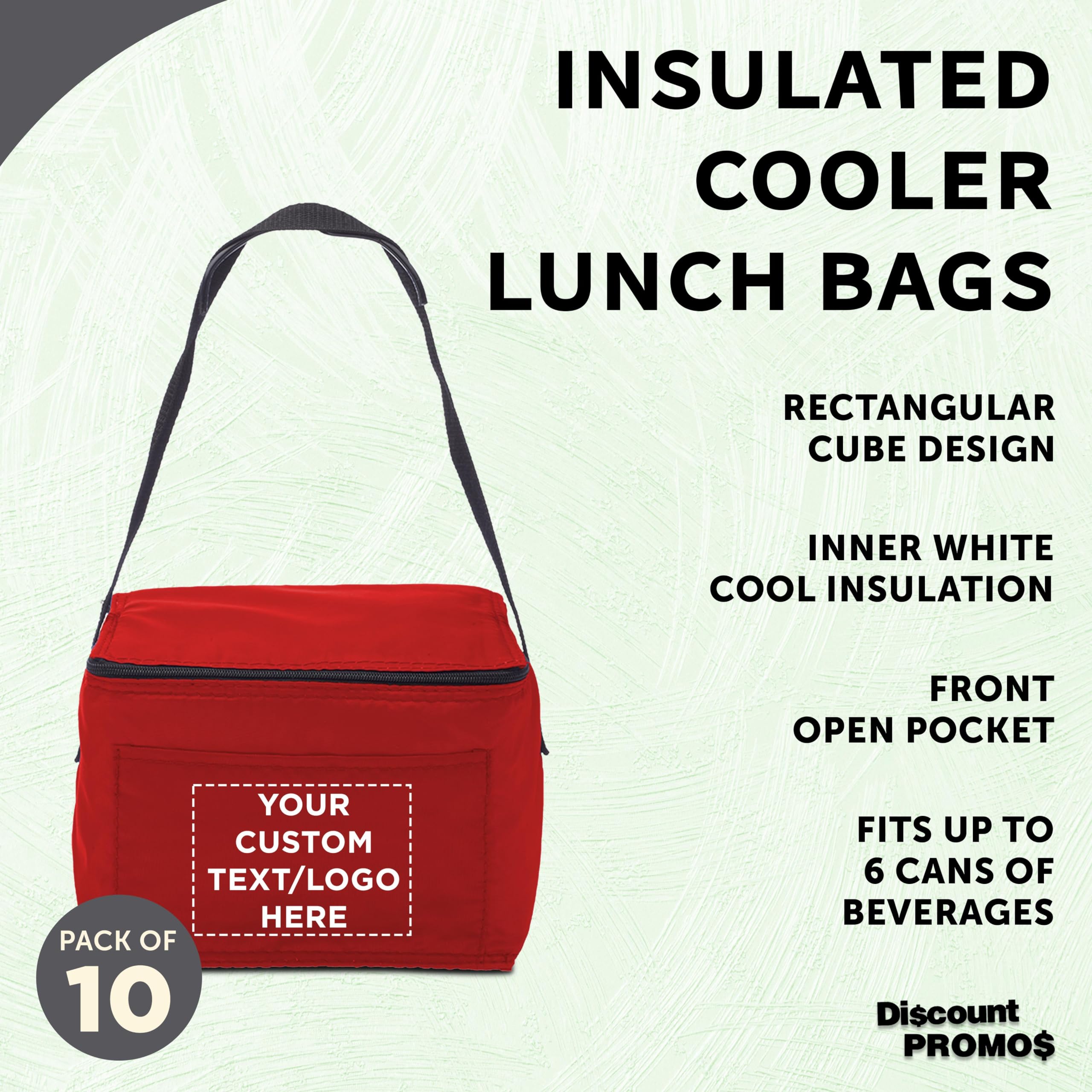 Custom Insulated Small Lunch Bags Set of 10 - Personalized Bulk Pack for Office, Picnic & Beach - Fits 6 Cans | Perfect for Meal Prep, School Lunches & Outdoor Activities - Red