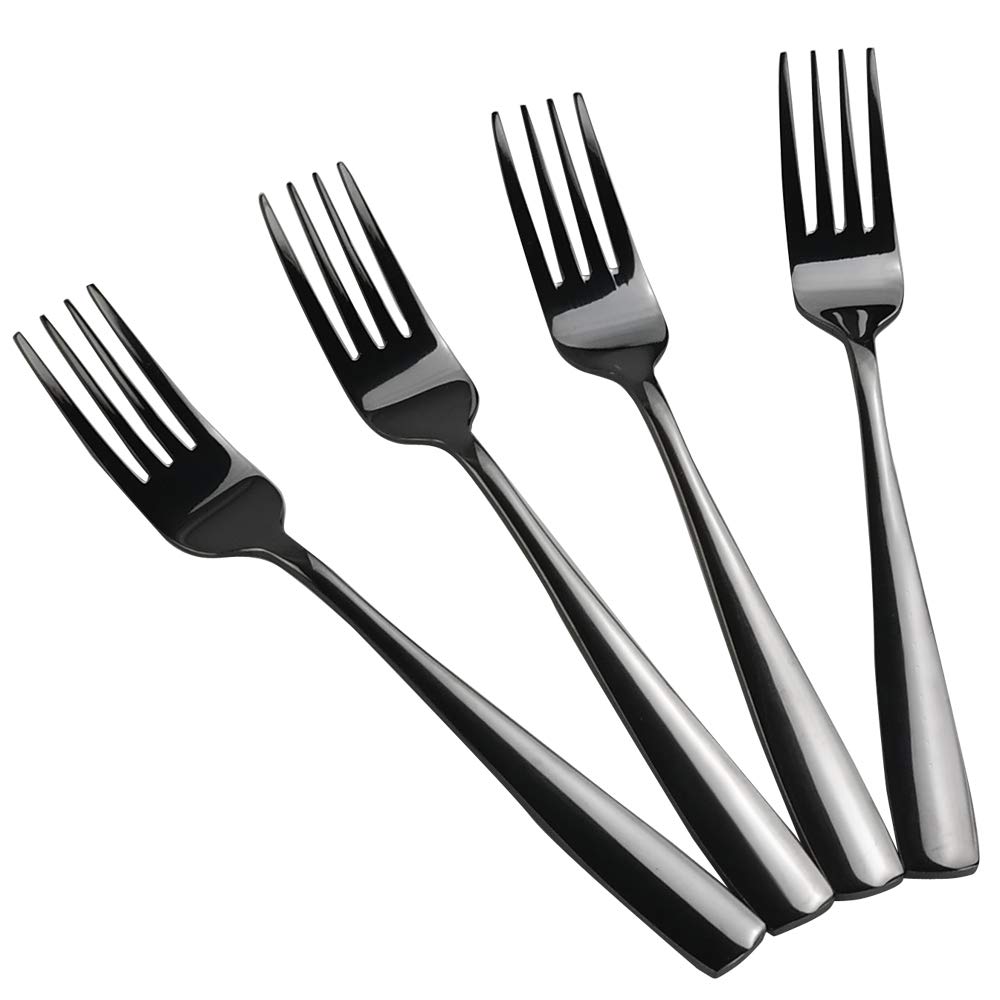 16-Piece Mirror Finish Black Stainless Steel Dinner Forks Set - 8.07 Inch Elegant Cutlery Forks for Fine Dining, Restaurants, Weddings & Home Entertaining