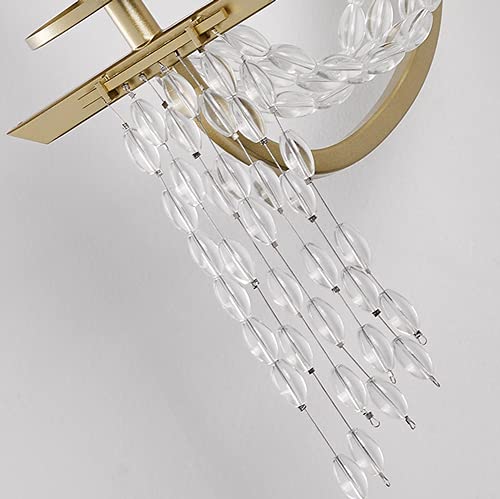 E14 2 Heads Crystal Wall Lamp - Wrought Iron Modern Sconce with High Light Transmittance & Golden Illumination for Living Room, Bedroom, Restaurant Decor