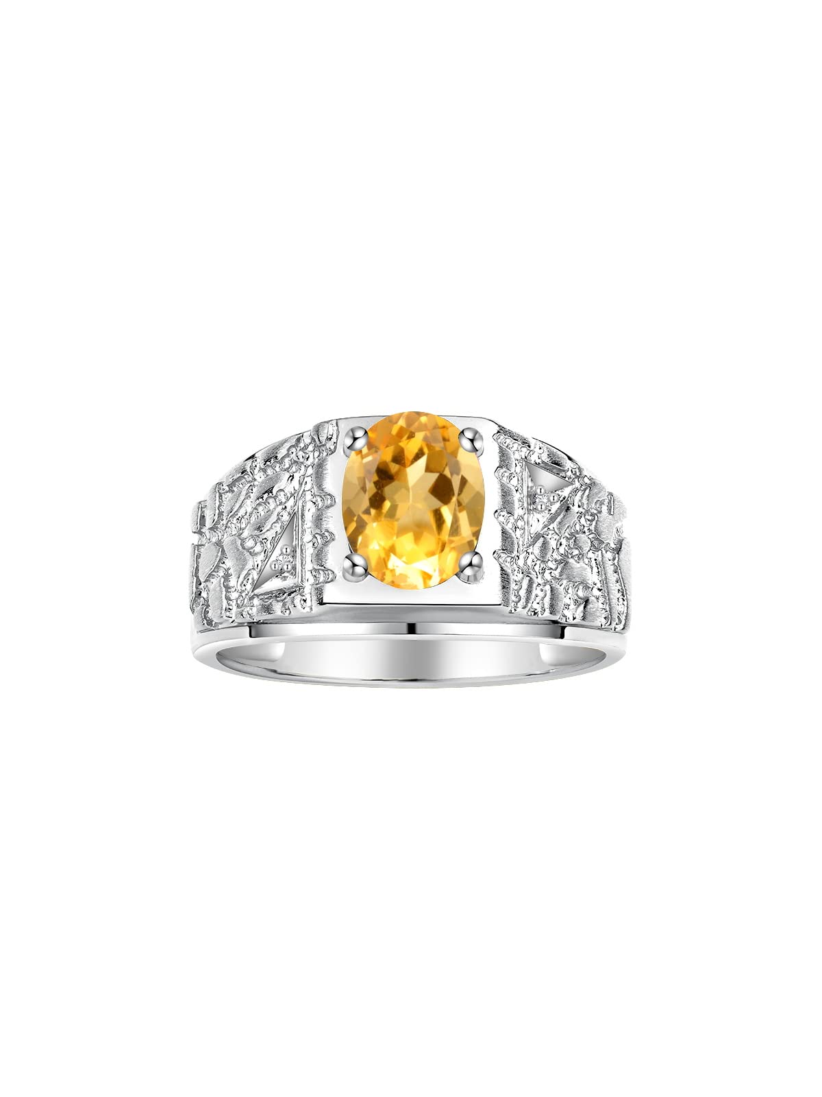 Rylos Men's Designer Nugget Ring - 9X7MM Oval Gemstone & Diamond Birthstone Ring in Sterling Silver (Sizes 8-13) | Perfect for Weddings, Anniversaries & Gifts | Stylish Men's Jewelry