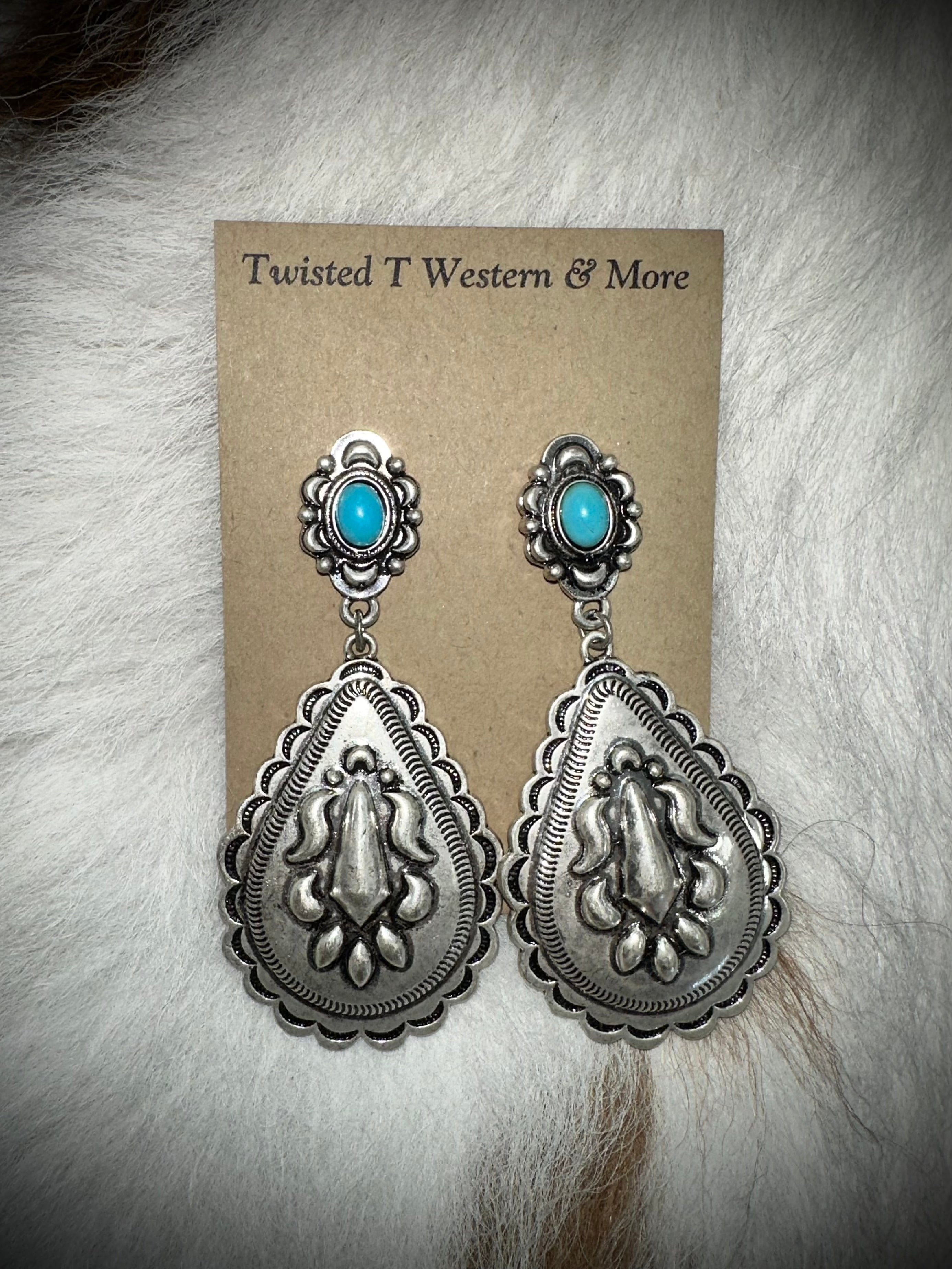 Authentic Silver Western Earrings with Genuine Turquoise Stone - Perfect for Cowgirl Fashion & Boho Jewelry Collection
